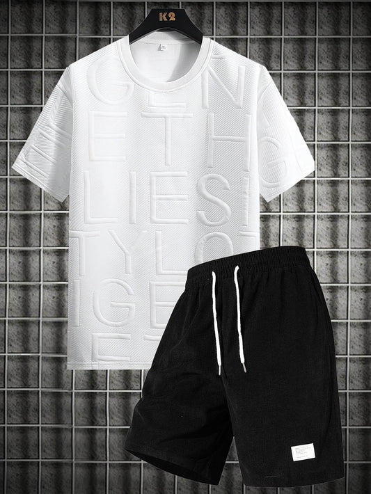 Men's Summer Casual Tee & Shorts Set - High-Weight Texture, Zipper Pocket - Buy Center US