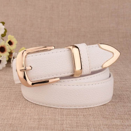 Women's Alloy Buckle Pant Belt - Stylish Imitation Leather in Multiple Colors - Buy Center US