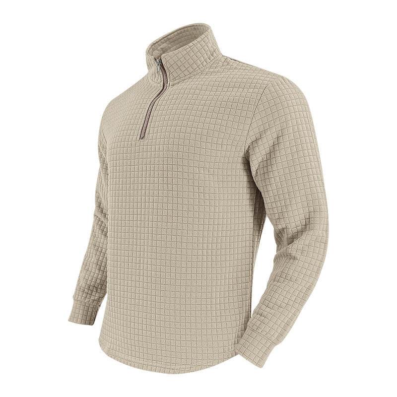 American Retro Men's Long Sleeve Sweater - Plaid Half-Zipper Design - Buy Center US