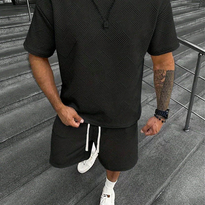 Men's Summer Houndstooth Knitted T-Shirt & Shorts Set - Casual Sports Outfit - Buy Center US