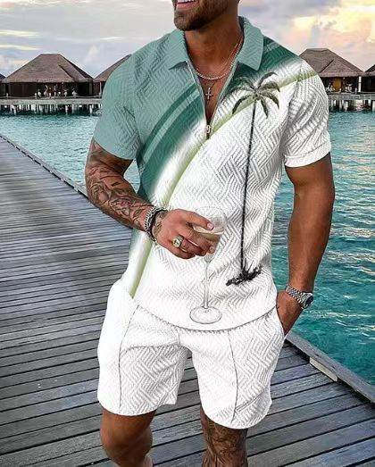 Men's Zipper Polo Short Sleeve Suit - Summer Leisurewear in Various Sizes - Buy Center US