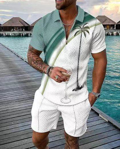 Men's Zipper Polo Short Sleeve Suit - Summer Leisurewear in Various Sizes - Buy Center US