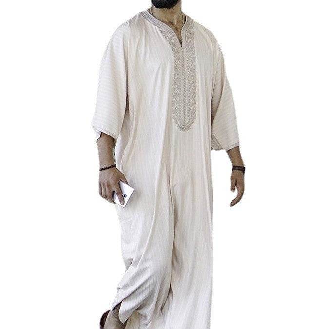 Buycenter Ethnic Style Loose Casual Muslim Robe - Embroidery, Linen Fabric - Buy Center US