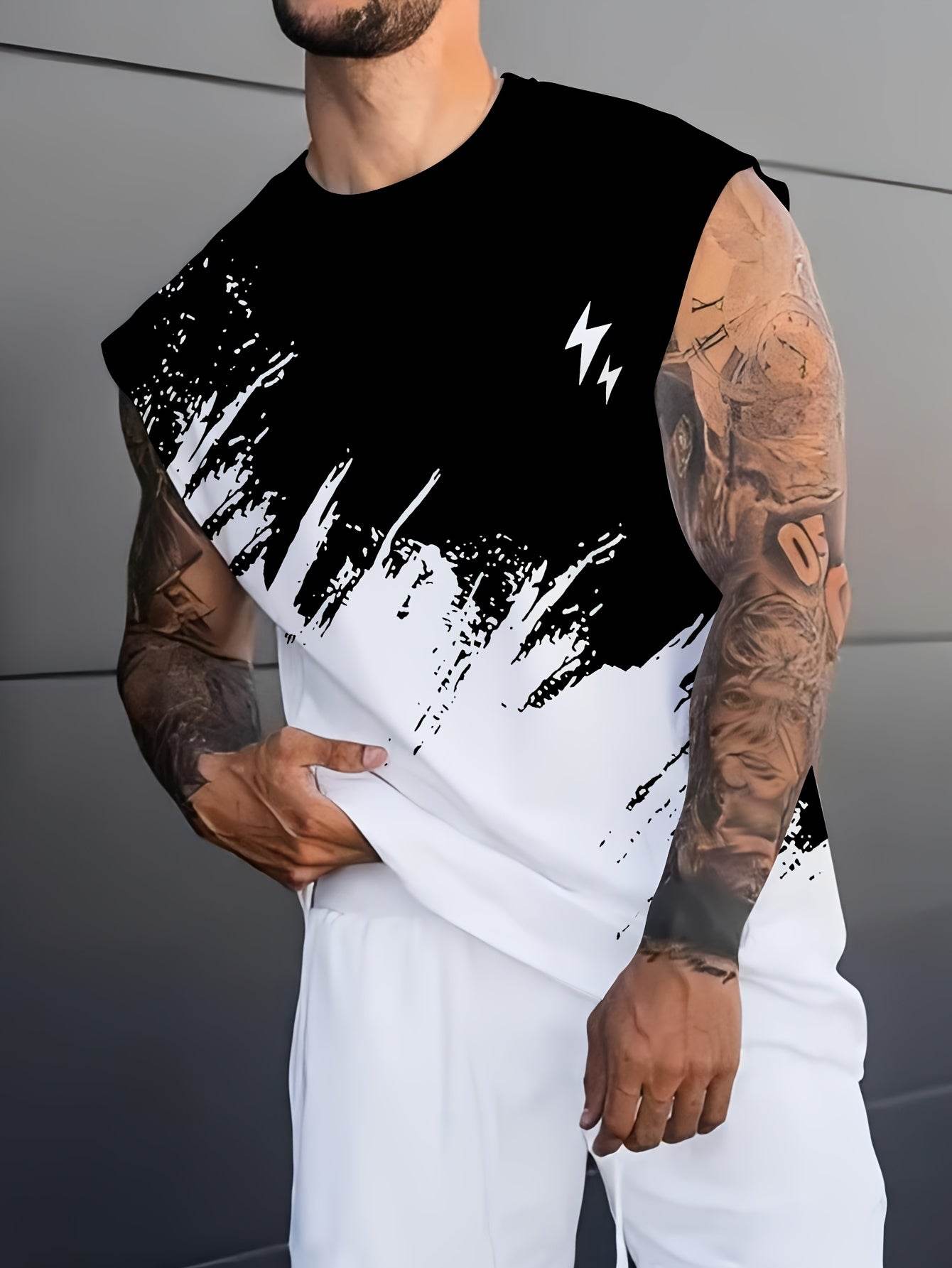 Ti Lixia Gradient 3D Printing Men's Vest - Comfortable Sleeveless Casual T-Shirt - Buy Center US