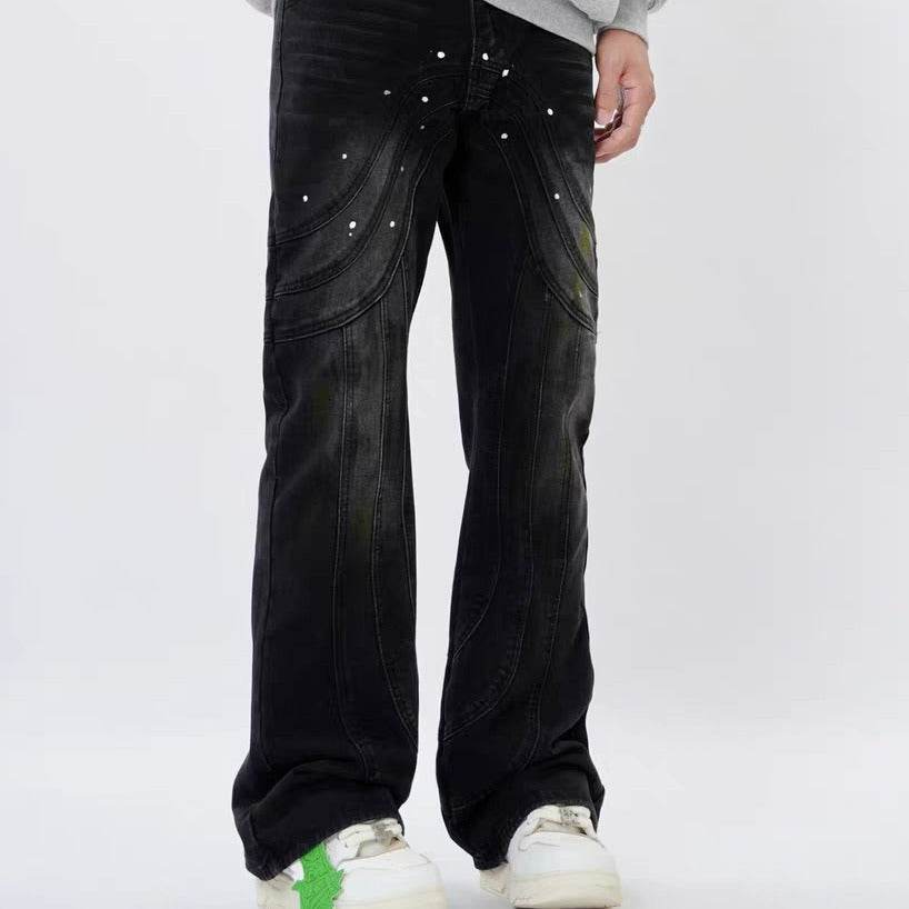 Men's Loose Design Stitching Jeans - Mid Waist Comfortable Denim - Buy Center US
