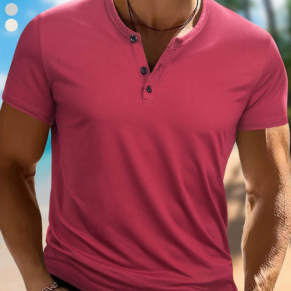 Wowell Men's Lightweight Short-Sleeve Henley Shirt - Breathable Polyester Blend - Buy Center US