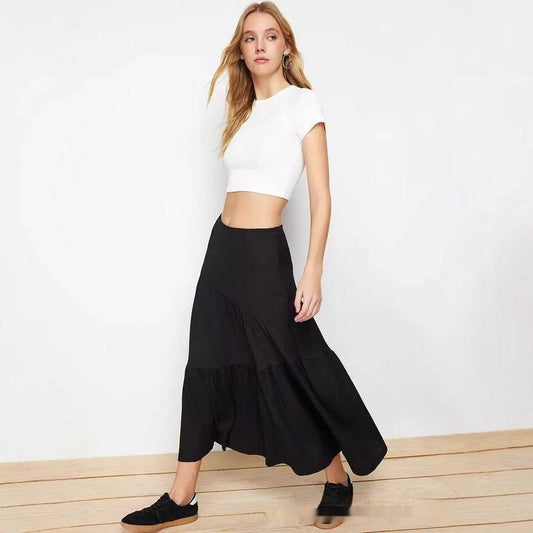Irregular Pleated High Waist Skirt - Black A-Line Big Hem Dress - Buy Center US
