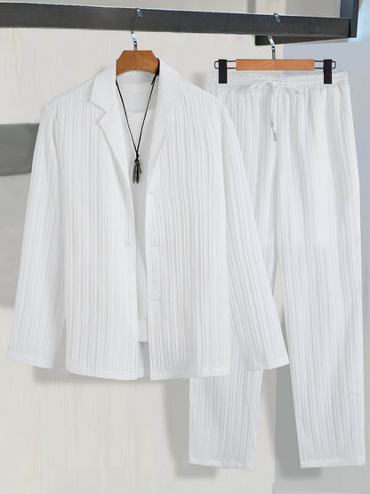 Men's Casual Suit Set - Long Sleeve Shirt & Drawstring Trousers - Buy Center US
