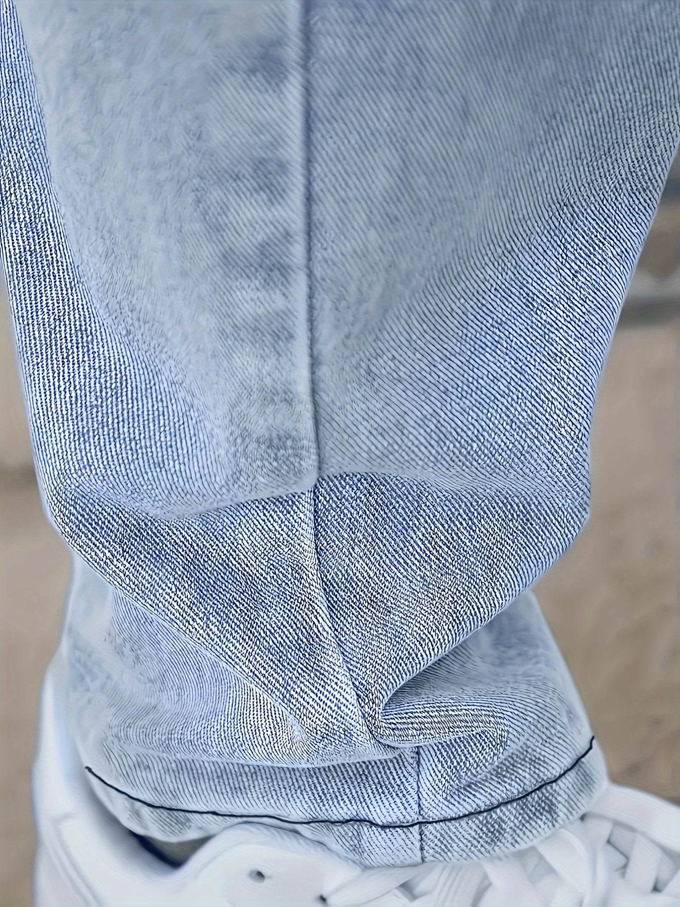 Men's Denim Jeans - Fashionable Light Blue Straight-Leg Style with Pockets - Buy Center US