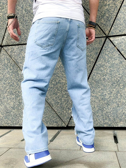 Men's Distressed Skinny Fit Jeans - Light Blue All-Season Casual Denim - Buy Center US