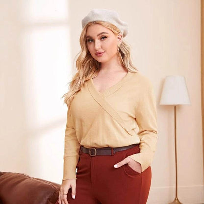 Plus Size Women's V-Neck Sweater - Abstract Pattern with Tassels - Buy Center US