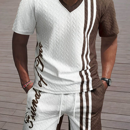 Men's Casual Ribbed Texture Short Sleeve Shorts Set - Summer Fashion Outfit - Buy Center US