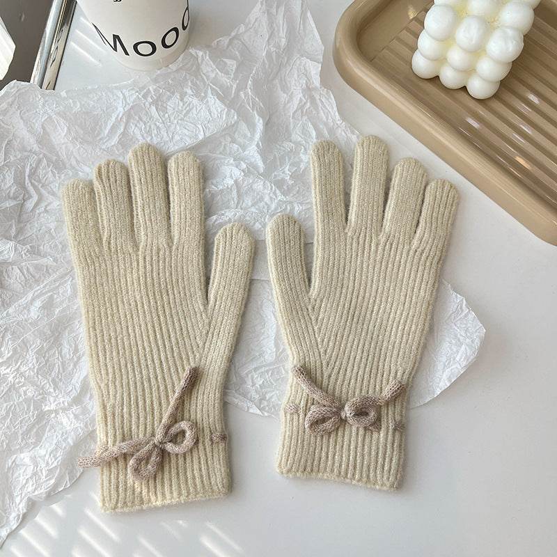 Cozy Autumn & Winter Bow Finger Gloves - Warm Acrylic, Cute Styles - Buy Center US