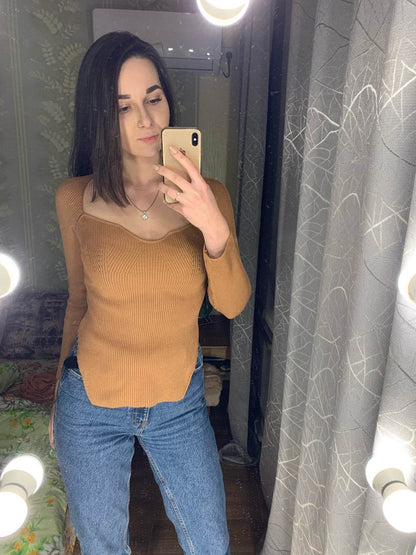 Women's Long Sleeve Off-Neck Pullover Sweater - Stylish & Cozy Top - Buy Center US