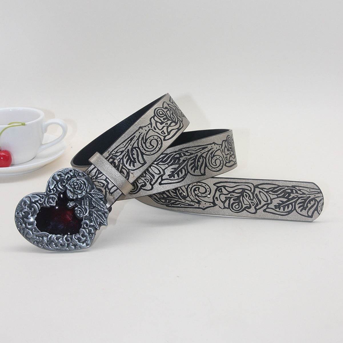Vintage Punk Retro Embossing Love Belt - Stylish PU Leather Accessory - Buy Center US