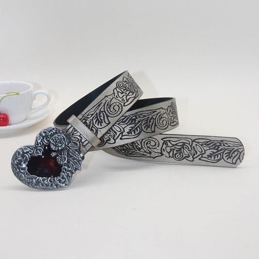 Vintage Punk Retro Embossing Love Belt - Stylish PU Leather Accessory - Buy Center US