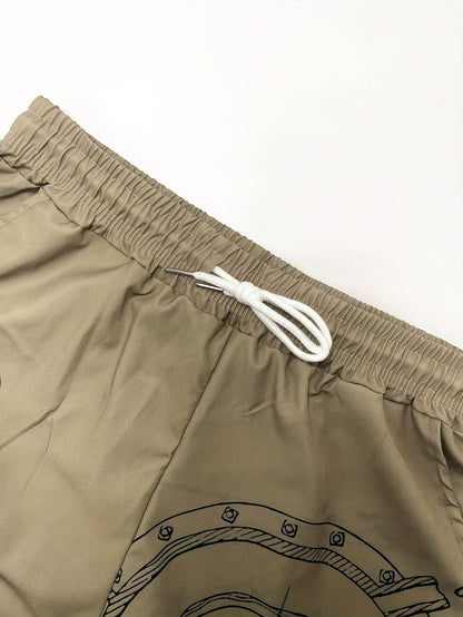 Men's Vintage Nautical Compass Casual Suit - Beige Polyester for All Seasons - Buy Center US