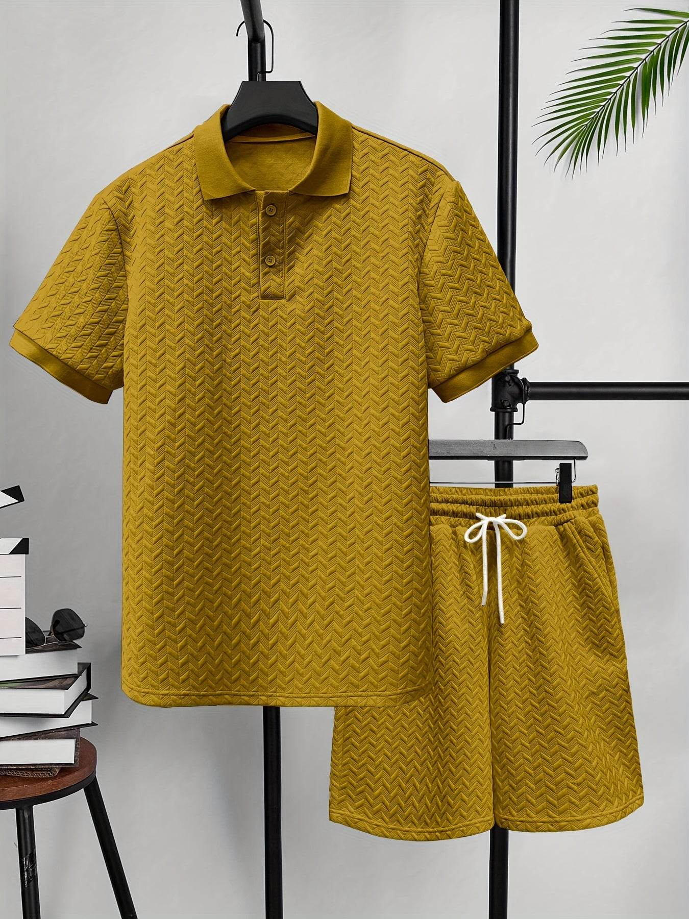 Men's Summer 2-Piece Set - Solid Color Polo T-Shirt & Shorts - Buy Center US