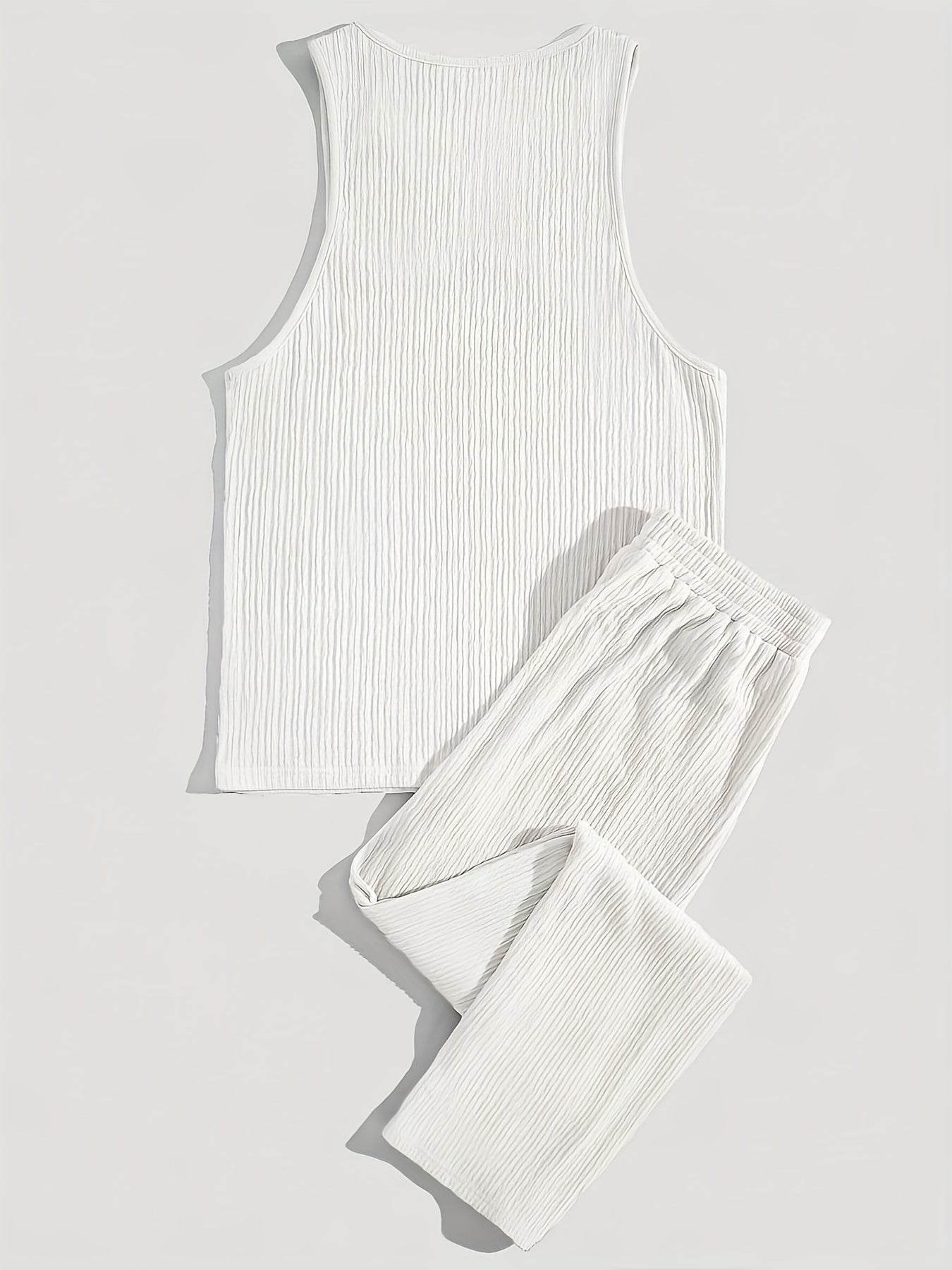 Men's Casual Summer Outfit Set - Comfy Polyester Tank Top & Pants - Buy Center US