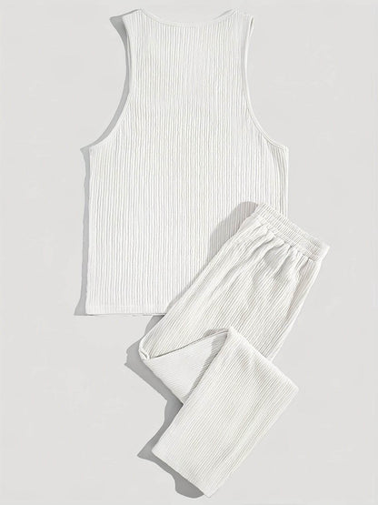 Men's Casual Summer Outfit Set - Comfy Polyester Tank Top & Pants - Buy Center US