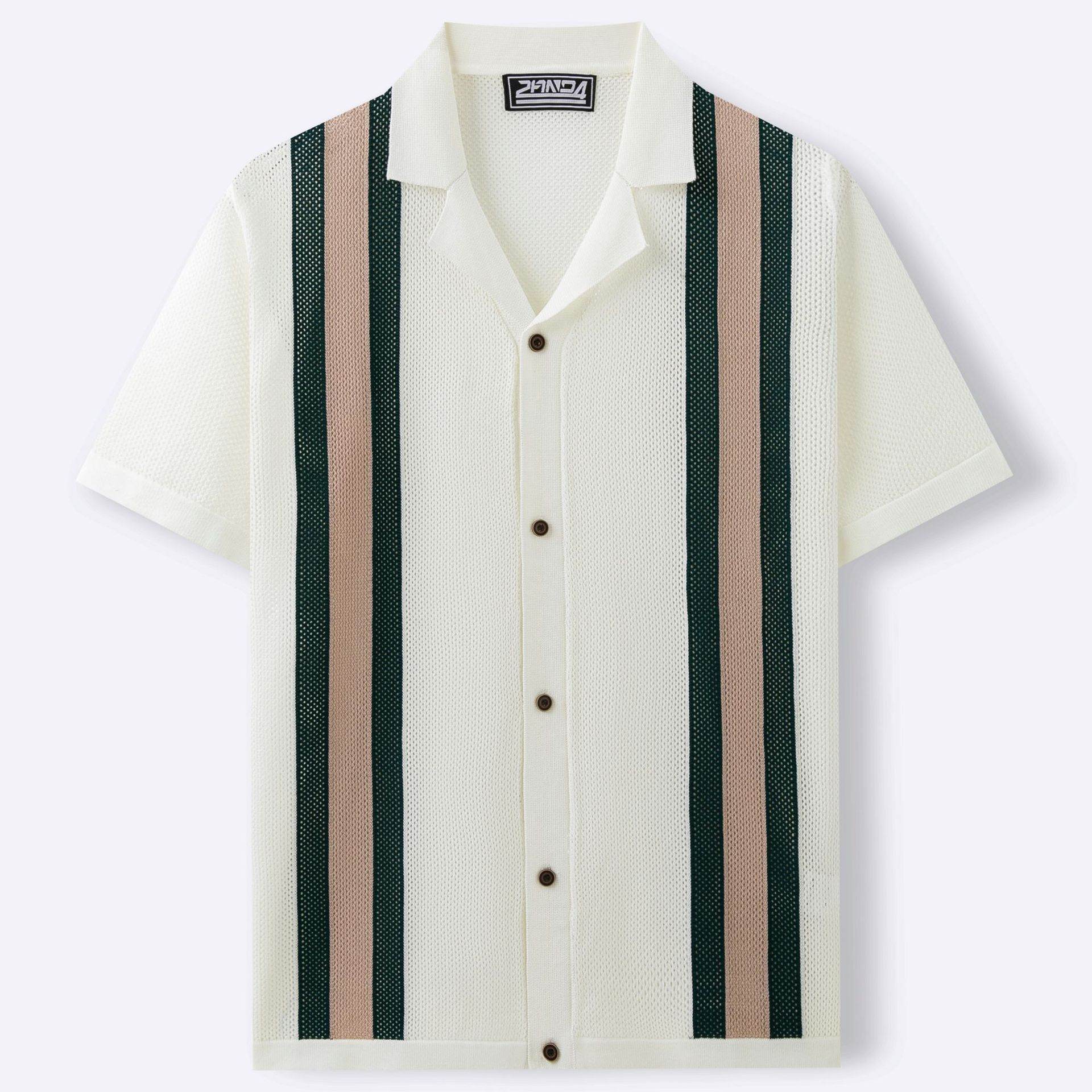Men's Casual Cuban Collar Short Sleeve Knitted Cardigan - Summer Style - Buy Center US