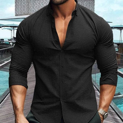 Buycenter Men's Solid Color Long-Sleeved Shirt - Casual Cardigan Style - Buy Center US