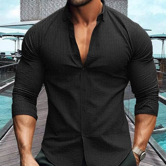 Buycenter Men's Solid Color Long-Sleeved Shirt - Casual Cardigan Style - Buy Center US