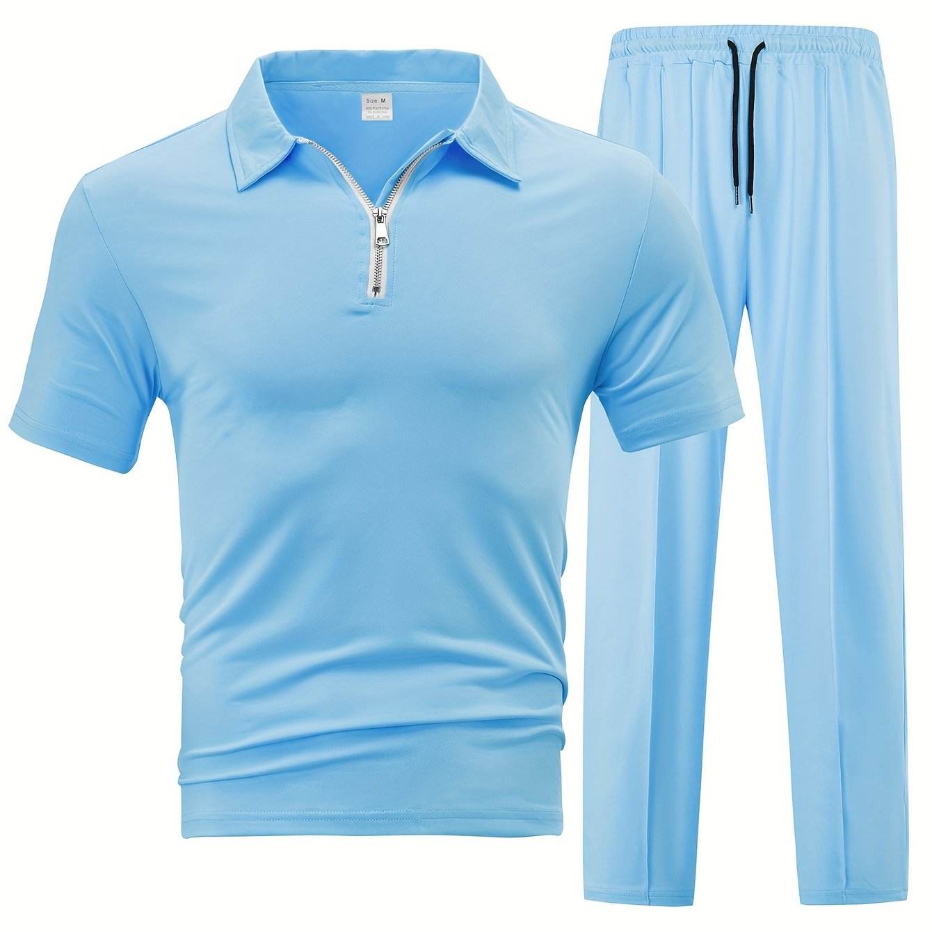Men's Casual Knit Set - Zipper Short Sleeve Shirt & Drawstring Pants - Buy Center US