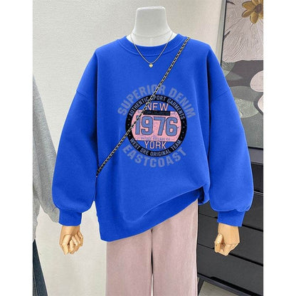 Retro Loose Round Neck Hoodie for Women - Cartoon Print, Long Sleeve - Buy Center US