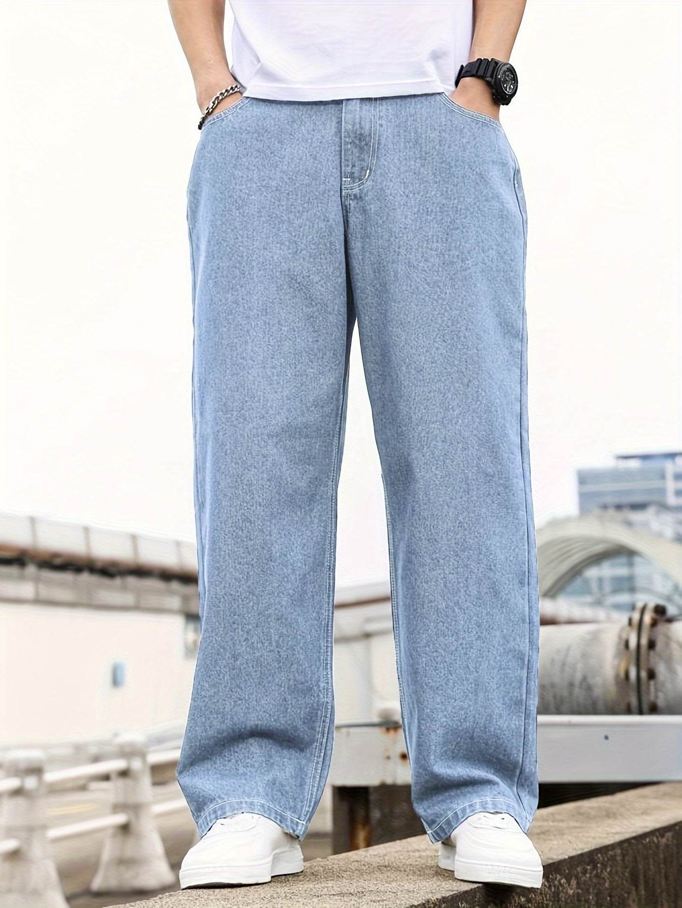 Men’s Loose-Fit Jeans - Cotton Blend All-Season Denim with Pockets - Buy Center US