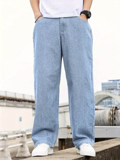 Men’s Loose-Fit Jeans - Cotton Blend All-Season Denim with Pockets - Buy Center US