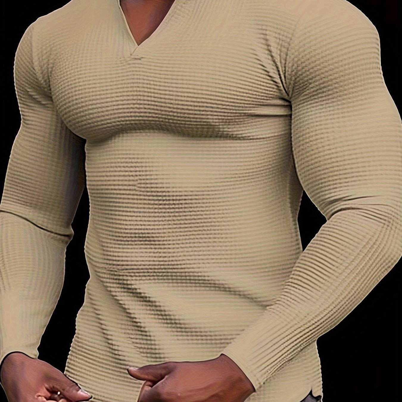 Men's Waffle V Neck Long Sleeve Active T-shirt - Comfy Casual Wear - Buy Center US
