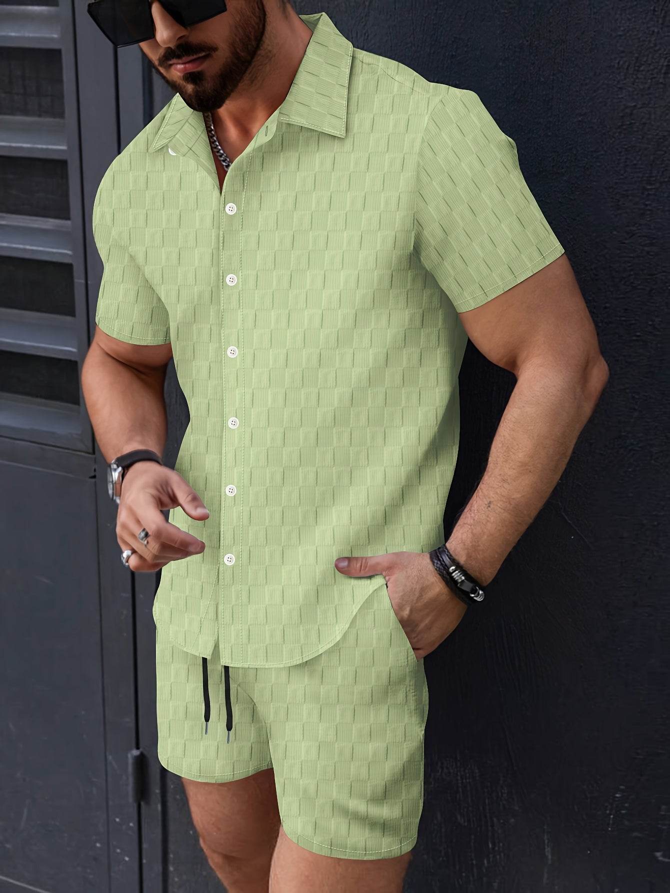 NIKXUAN Men's Casual Short-Sleeved Suit - Breathable Checkered Summer Top - Buy Center US