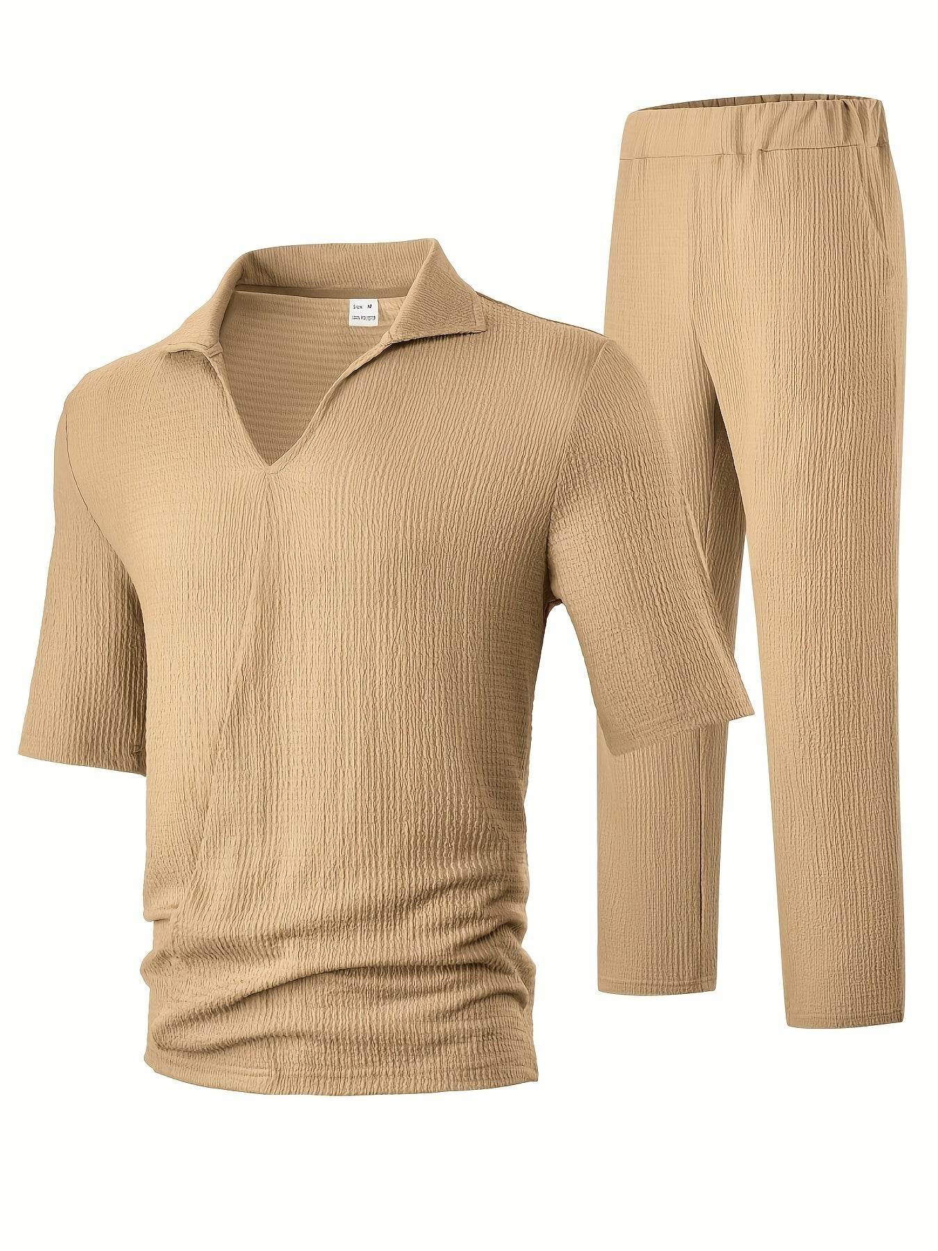 Men's Casual Summer T-Shirt & Pants Set - Light Blue V-Neck Style - Buy Center US
