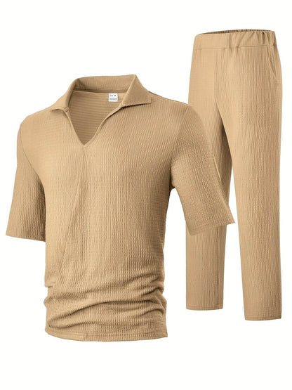 Men's Casual Summer T-Shirt & Pants Set - Light Blue V-Neck Style - Buy Center US