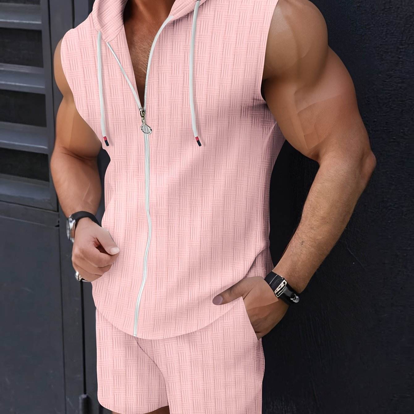Men's Casual Sleeveless Hooded Sweater Set - Summer Beach Sports Outfit - Buy Center US