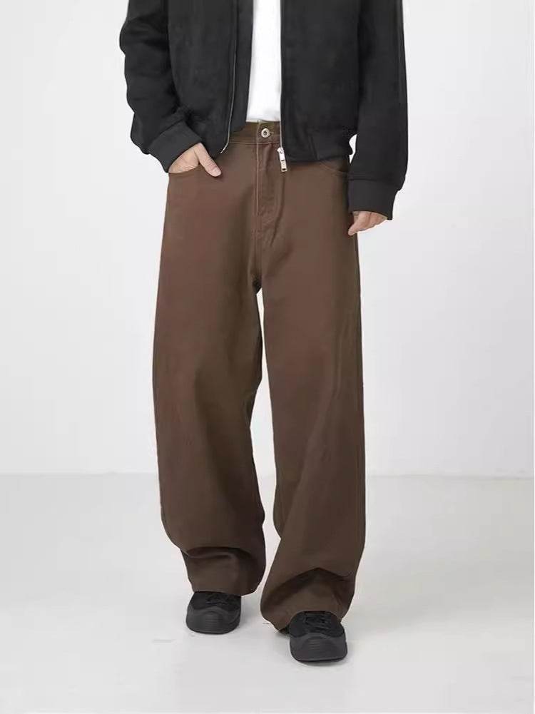 Buycenter Retro Brown Straight-Leg Trousers - Casual Cotton Pants - Buy Center US
