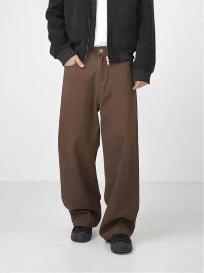 Buycenter Retro Brown Straight-Leg Trousers - Casual Cotton Pants - Buy Center US