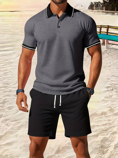Men's Casual Short Sleeve Shirt & Drawstring Shorts Set - Summer Fashion - Buy Center US