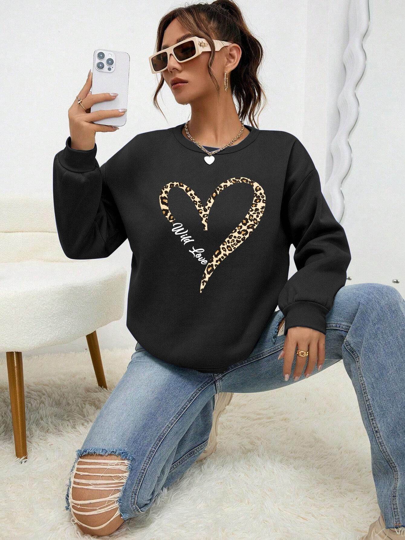 Leopard Wild Heart Pattern Female Sweatshirt Set - Stylish & Comfy - Buy Center US
