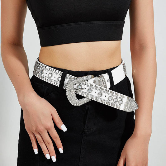 Punk Rhinestone Rivet Y2K Fashion Belt - 105CM PU Leather & Alloy Buckle - Buy Center US