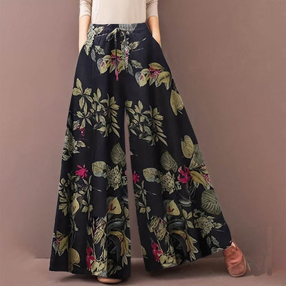 Plus Size Botanical Print Wide Leg Pants - Casual, Loose Fit for Women - Buy Center US