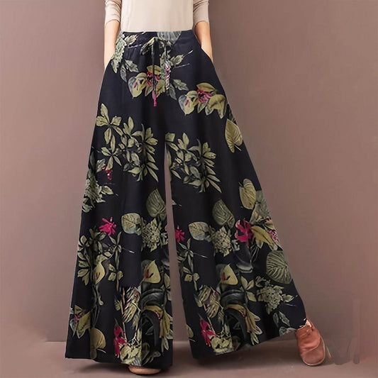 Plus Size Botanical Print Wide Leg Pants - Casual, Loose Fit for Women - Buy Center US