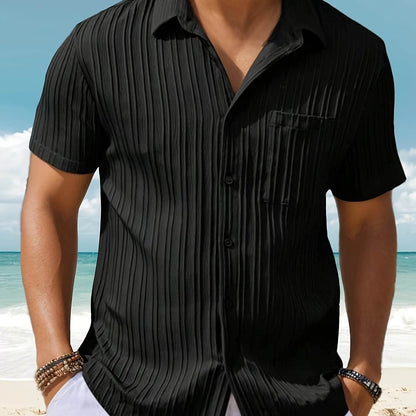 Men's Casual Striped Jacquard Shirt - Lightweight & Breathable for Summer - Buy Center US