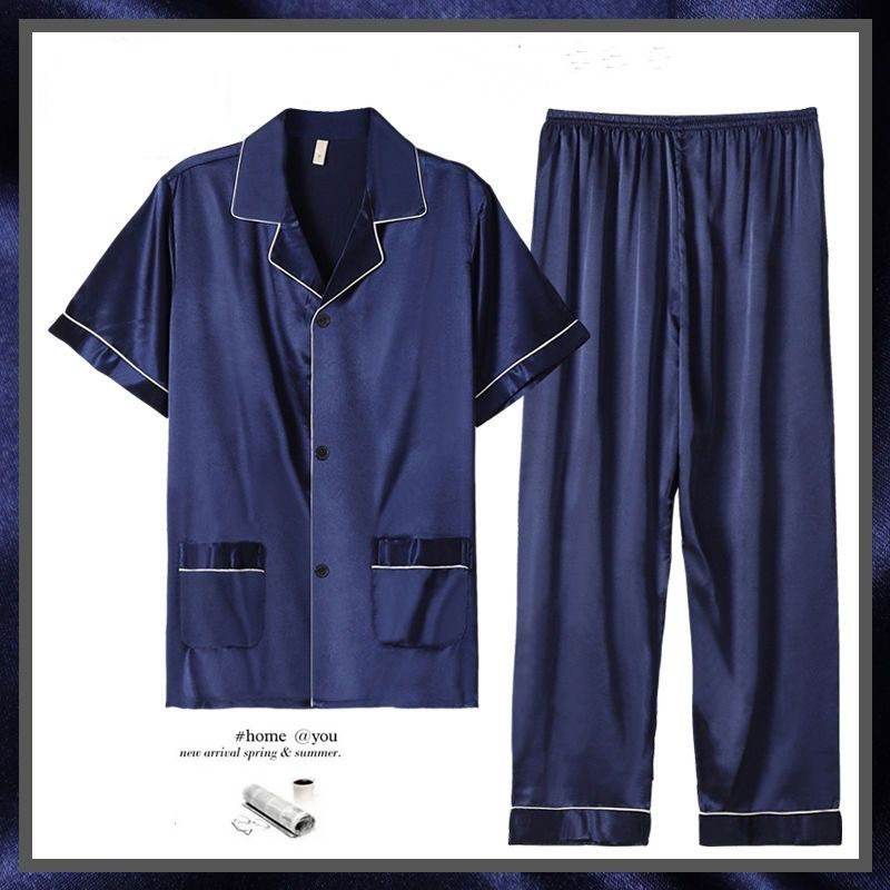 Buycenter Men's Summer Short Sleeve Trousers Suit - Thin Ice Silk Homewear - Buy Center US