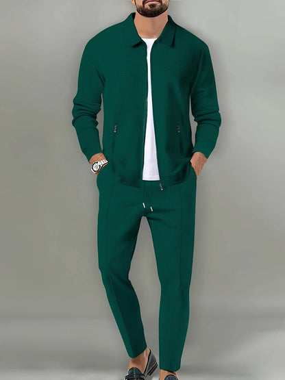 Casual September Jacket and Pants Set - Long Sleeve, Solid Color - Buy Center US