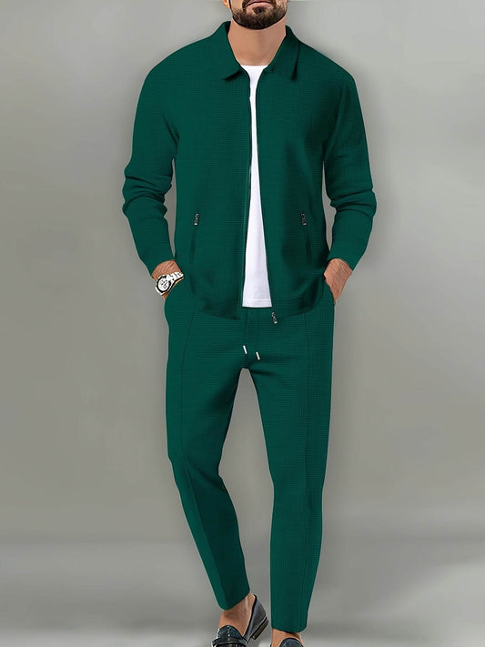 Casual September Jacket and Pants Set - Long Sleeve, Solid Color - Buy Center US