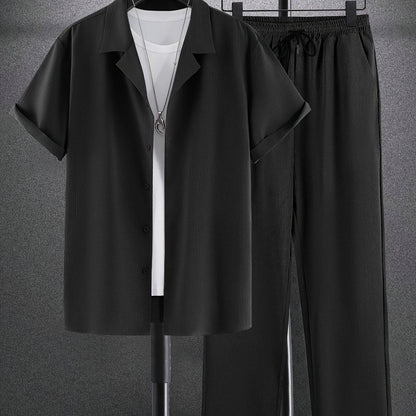 Men's Casual Outfit Set - Western-Style Shirt & Shorts, Machine Washable - Buy Center US