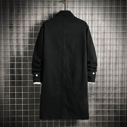 Buycenter Men's Denim Trench Coat - Casual Loose Fit, Mid-Length Style - Buy Center US
