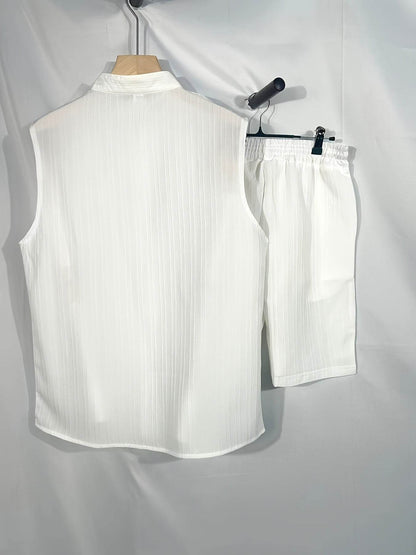 Summer Men's Casual Henley Neck Tank Top & Shorts Beach Set - Buy Center US